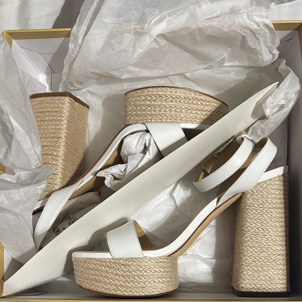 Michael Kors White and Tan Platform Sandals